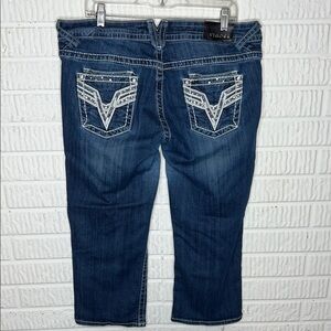 Vigoss Women's Dark Blue Cropped Jeans with Embellished Back Pockets